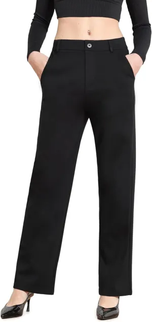Balleay Art Women Straight Leg Dress Pants High Elastic Waisted Slacks Business Casual Work Office Trousers