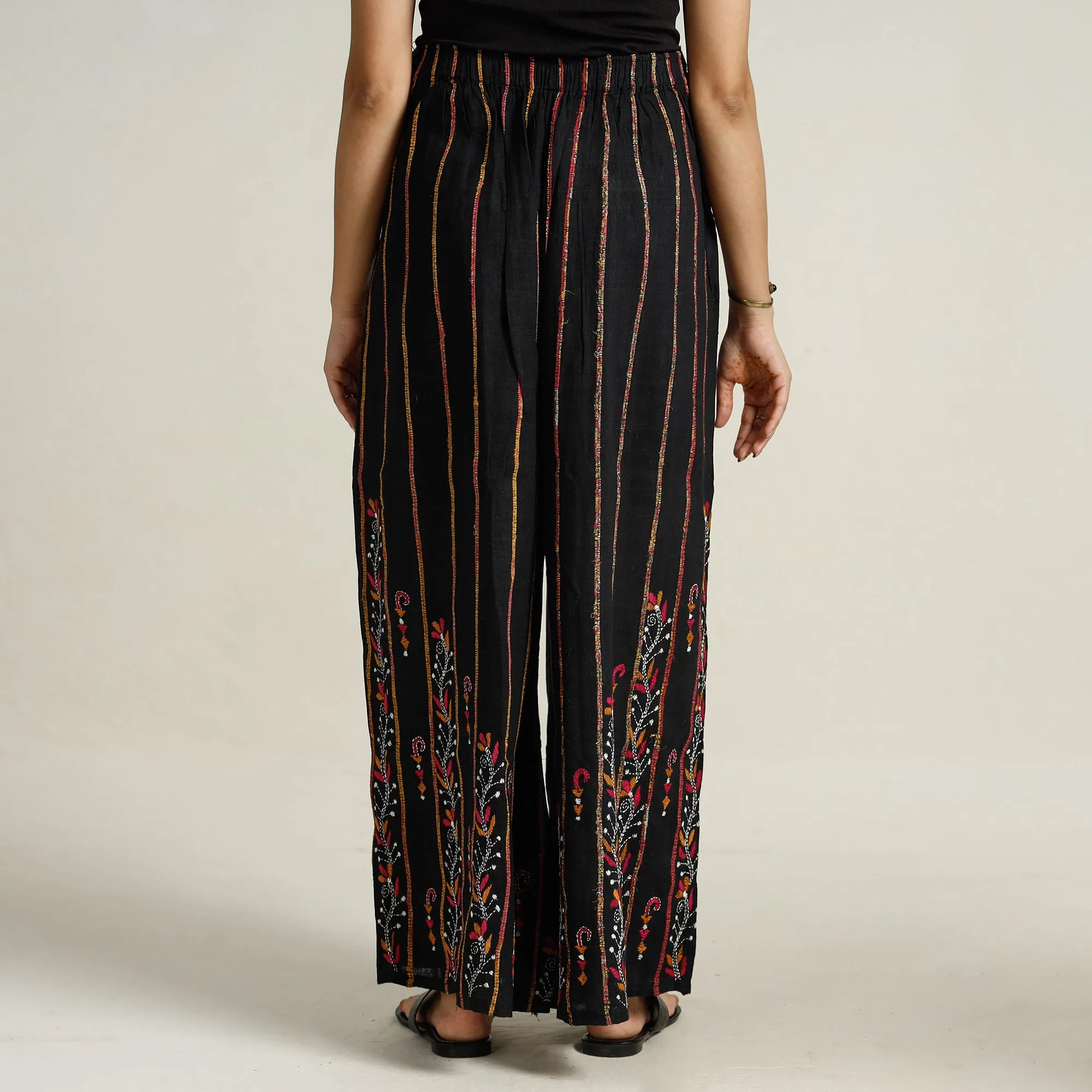 Black - Bengal Khesh Weaving Kantha Embroidery Cotton Palazzo 31