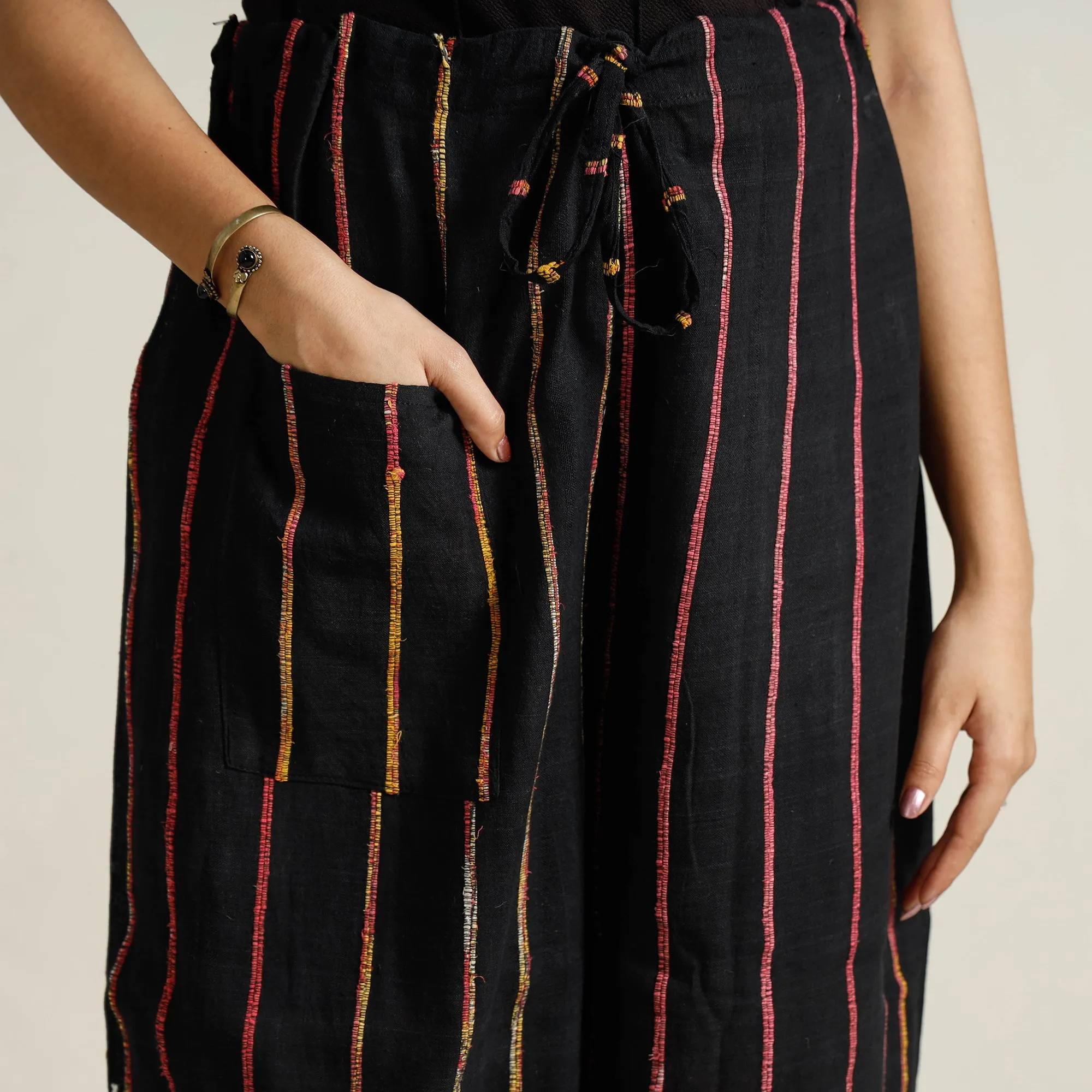 Black - Bengal Khesh Weaving Kantha Embroidery Cotton Palazzo 31