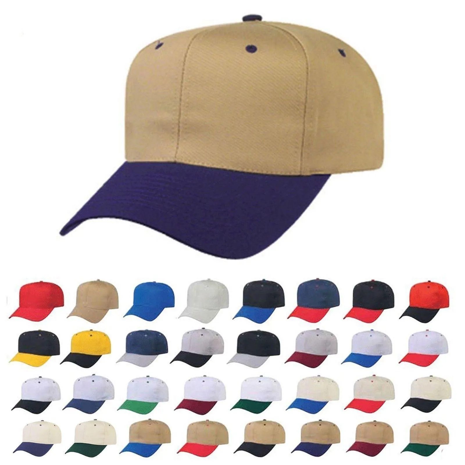 Blank Two Tone Cotton Twill Baseball 6 Panel Snapback Hats Caps