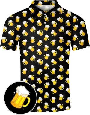 Fanient Men Golf Polo Shirts Short Sleeve 3D Printed Dry Fit Moisture Wicking 4-Way Stretch Summer Athletic Polo Shirts