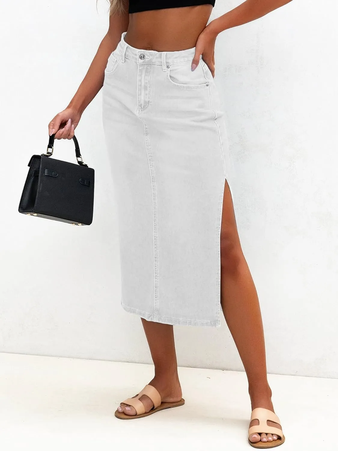 Genleck Women Denim Maxi Skirt Casual High Waist Jean Skirts with Side Split 2025