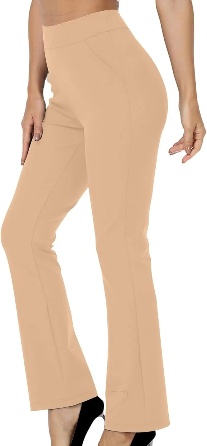 High Waisted Dress Pants for Women Bootcut Elastic Waist Pull On Work Slacks Stretchy Trousers Flared Yoga Leggings