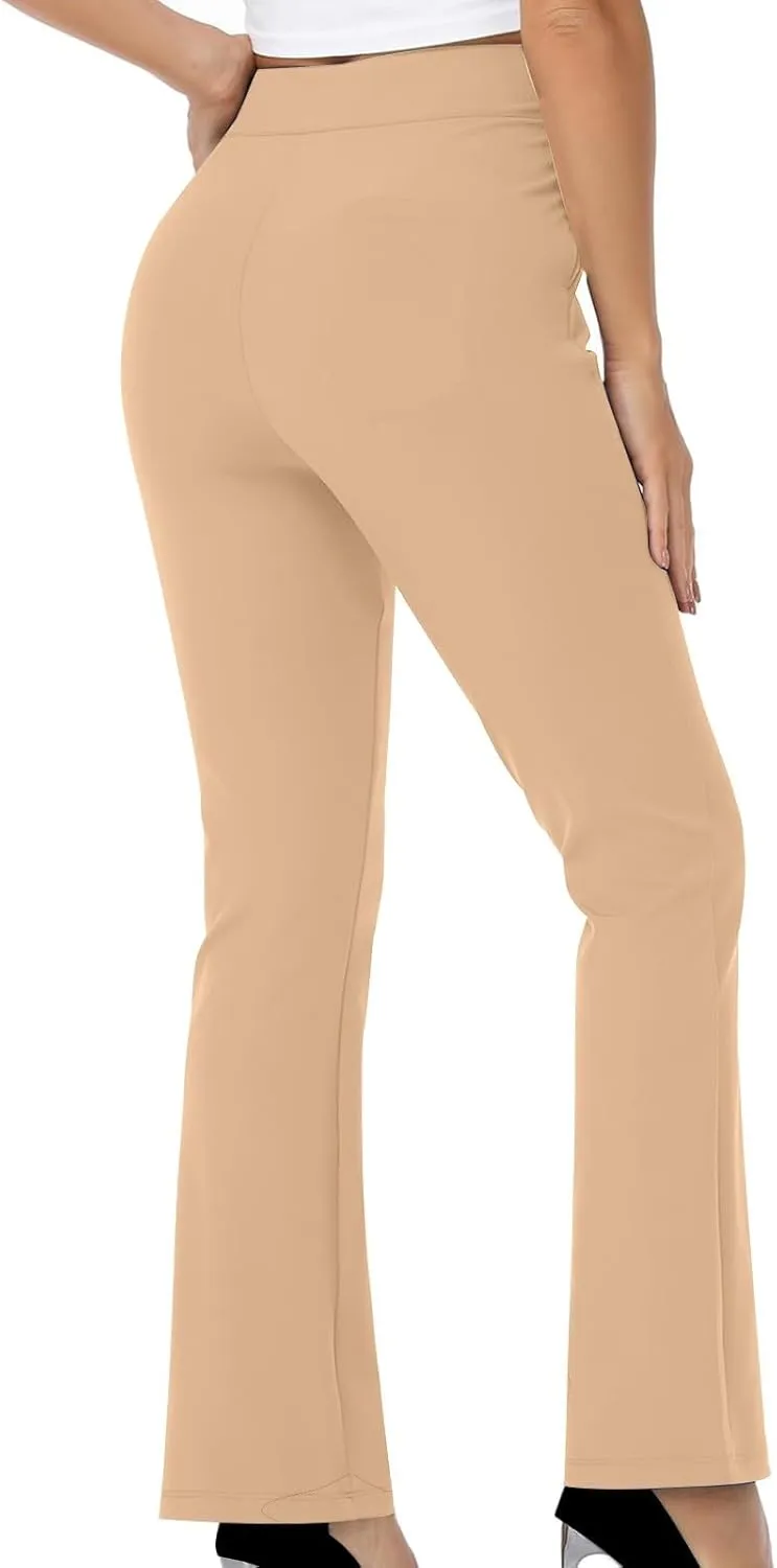 High Waisted Dress Pants for Women Bootcut Elastic Waist Pull On Work Slacks Stretchy Trousers Flared Yoga Leggings