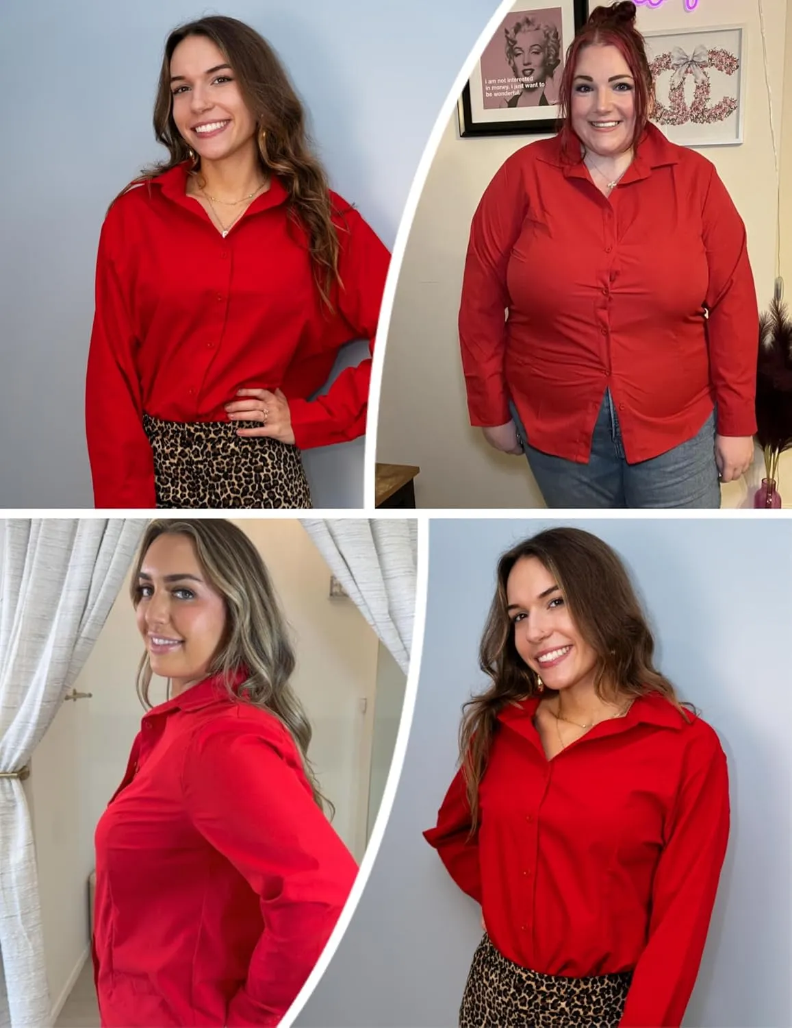 IN'VOLAND Women's Plus Size Button Down Shirts Long Sleeve Collared Casual Shirt Office Work Blouse Tops