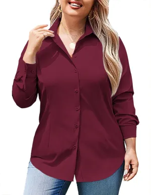 IN'VOLAND Women's Plus Size Button Down Shirts Long Sleeve Collared Casual Shirt Office Work Blouse Tops