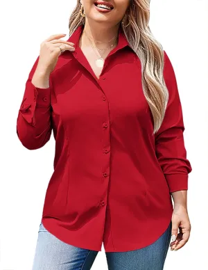 IN'VOLAND Women's Plus Size Button Down Shirts Long Sleeve Collared Casual Shirt Office Work Blouse Tops