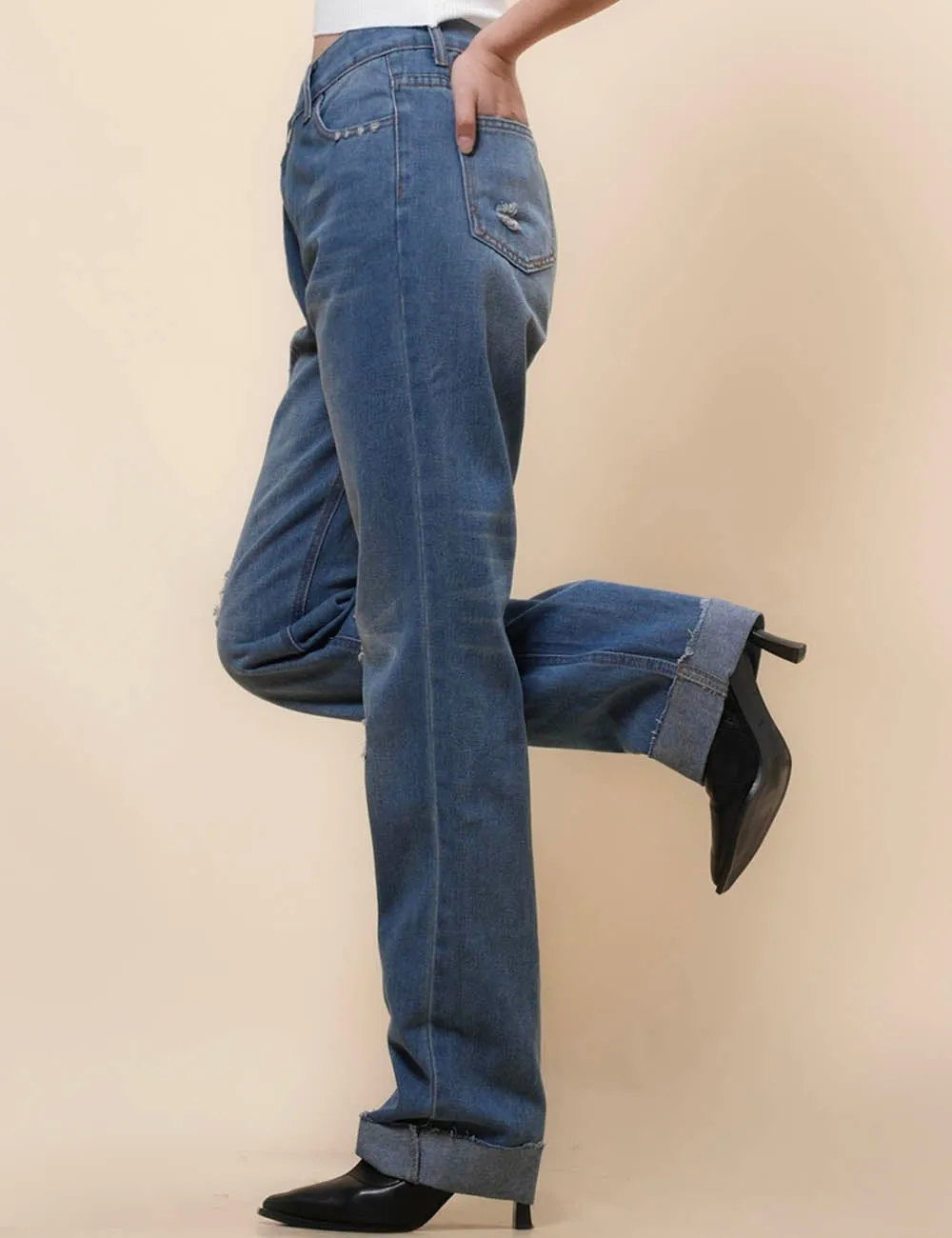 Ladies Mid Rise Jeans Stright Leg Denim Pants SKP41038
