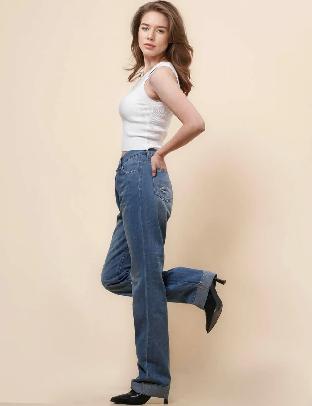 Ladies Mid Rise Jeans Stright Leg Denim Pants SKP41038