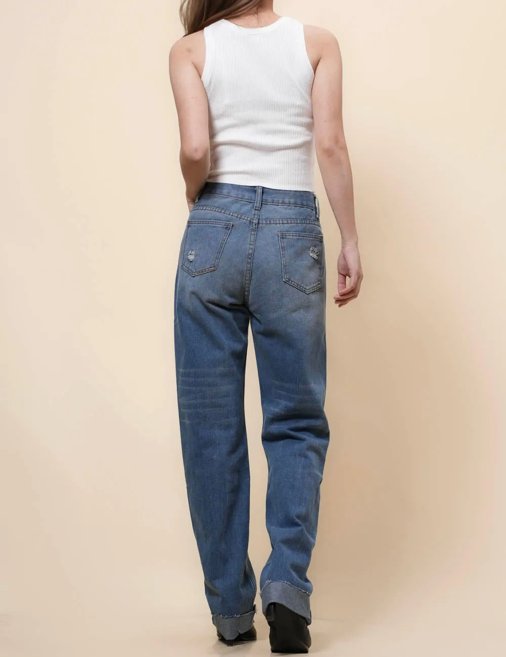 Ladies Mid Rise Jeans Stright Leg Denim Pants SKP41038