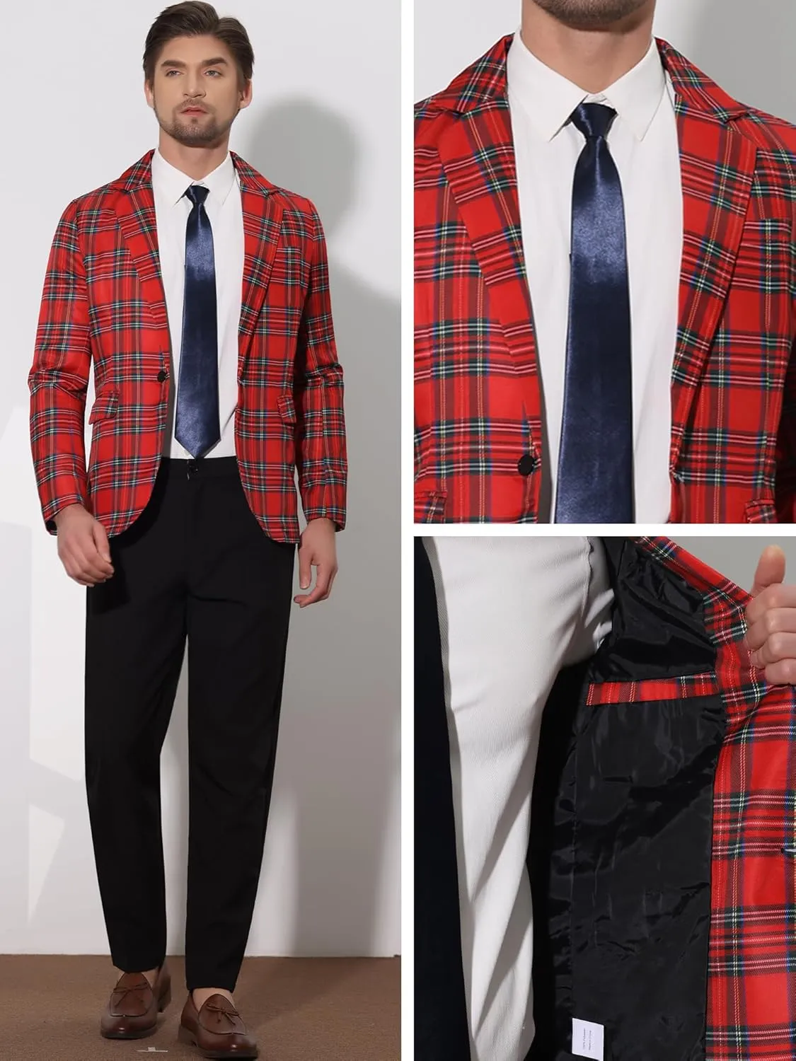 Lars Amadeus Plaid Blazers for Men's Notch Lapel Checked Pattern Wedding Dinner Sports Coat