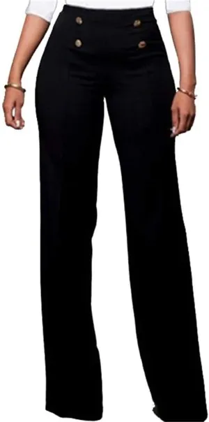 Lucuna Women's High Waisted Work Pants Button Straight Leg Slacks Business Office Dress Pants Trousers