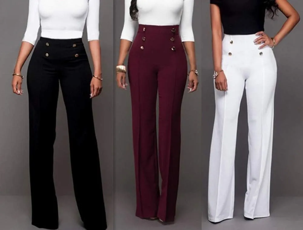 Lucuna Women's High Waisted Work Pants Button Straight Leg Slacks Business Office Dress Pants Trousers