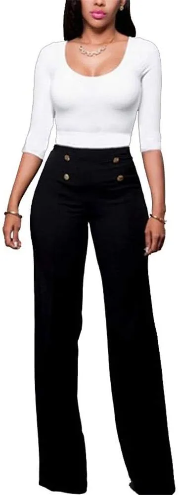 Lucuna Women's High Waisted Work Pants Button Straight Leg Slacks Business Office Dress Pants Trousers