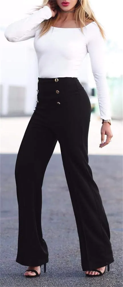 Lucuna Women's High Waisted Work Pants Button Straight Leg Slacks Business Office Dress Pants Trousers