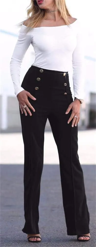 Lucuna Women's High Waisted Work Pants Button Straight Leg Slacks Business Office Dress Pants Trousers