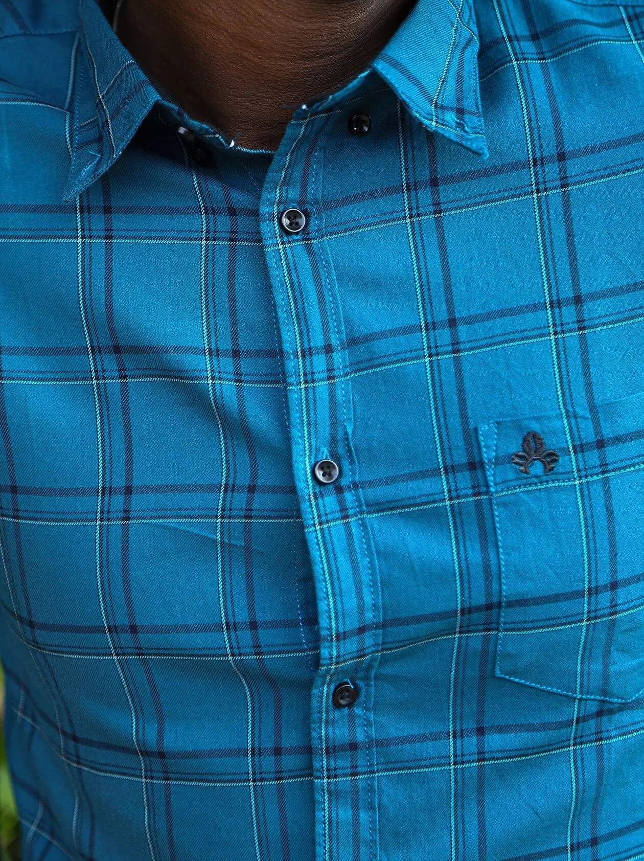 Men Teal Blue Checked Shirt (GBM9003)