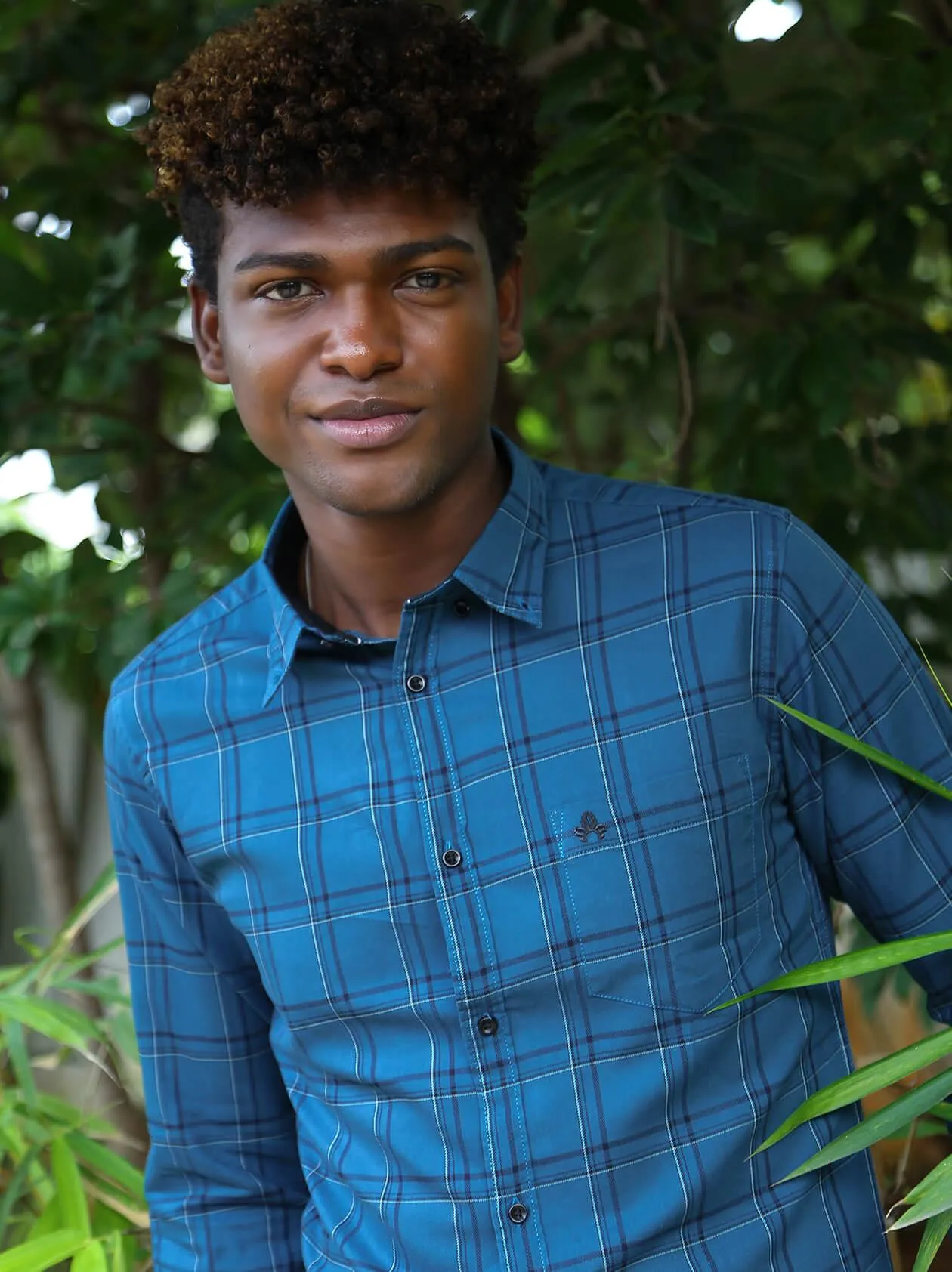 Men Teal Blue Checked Shirt (GBM9003)