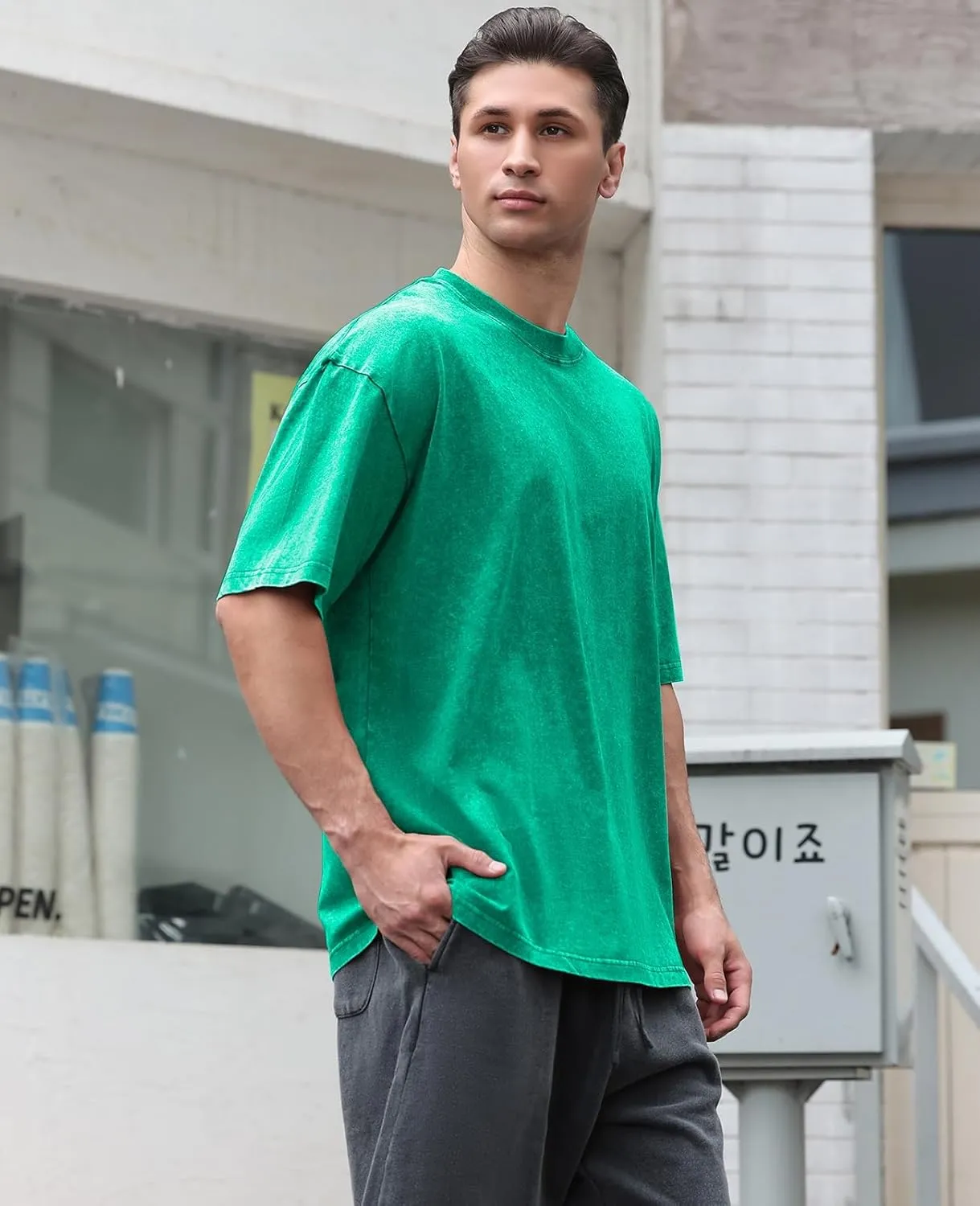 Men's Cotton T-Shirts Oversized Unisex Short Sleeves Casual Loose Wash Solid Basic Tee Tops