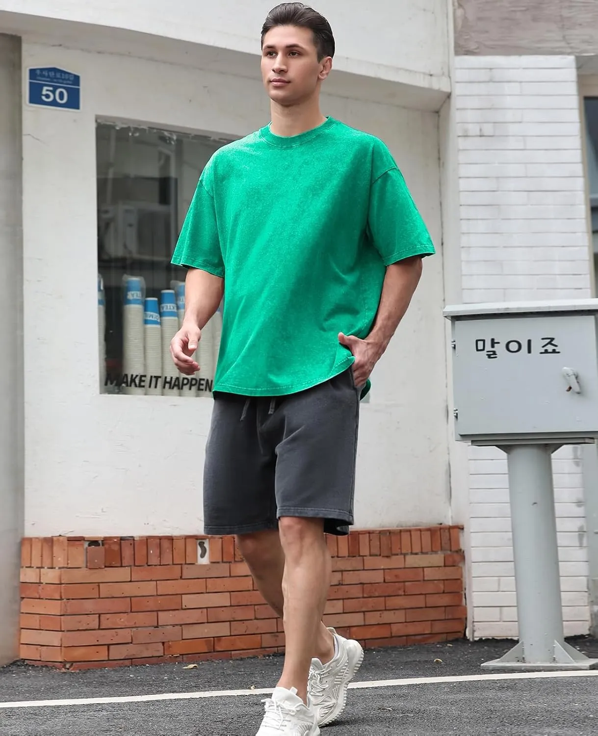 Men's Cotton T-Shirts Oversized Unisex Short Sleeves Casual Loose Wash Solid Basic Tee Tops