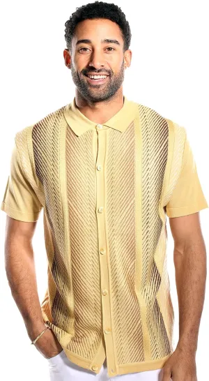 Mens Short Sleeve Knit Sports Shirt - Modern Polo Vintage Classics: Mlange Panel