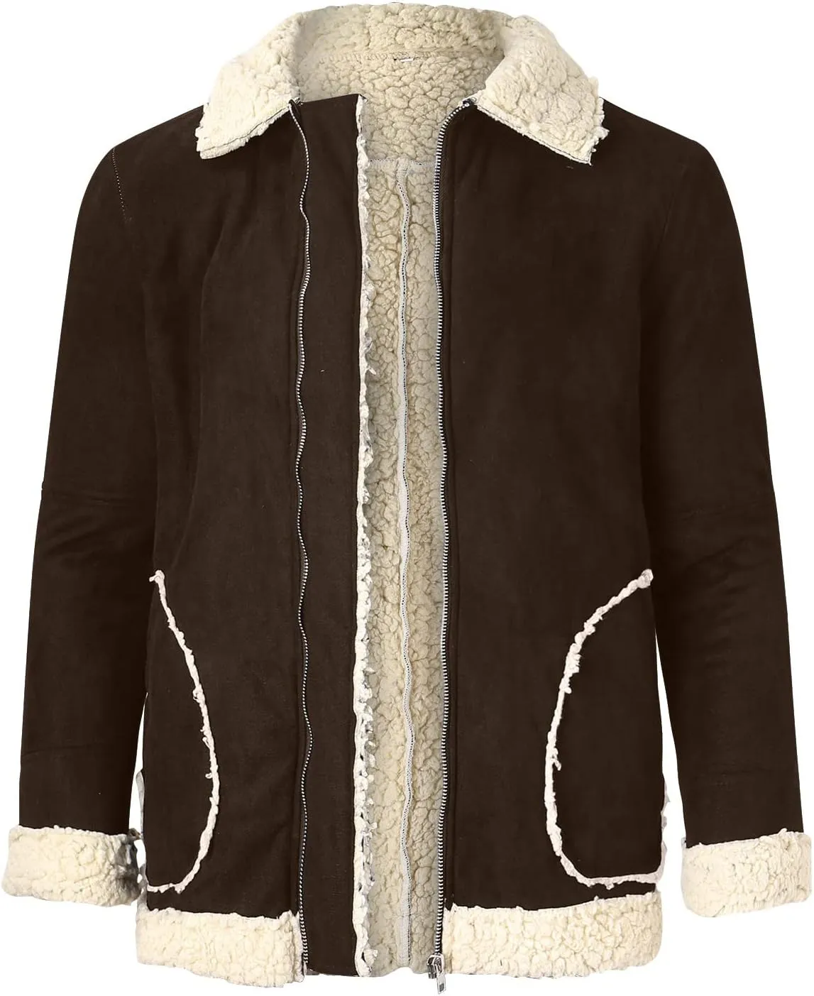 Mens Winter Coats, Mens Vintage Bomber Jacket Sherpa Lined Heavyweight Shearing Coat Baggy Thick Fleece Jackets