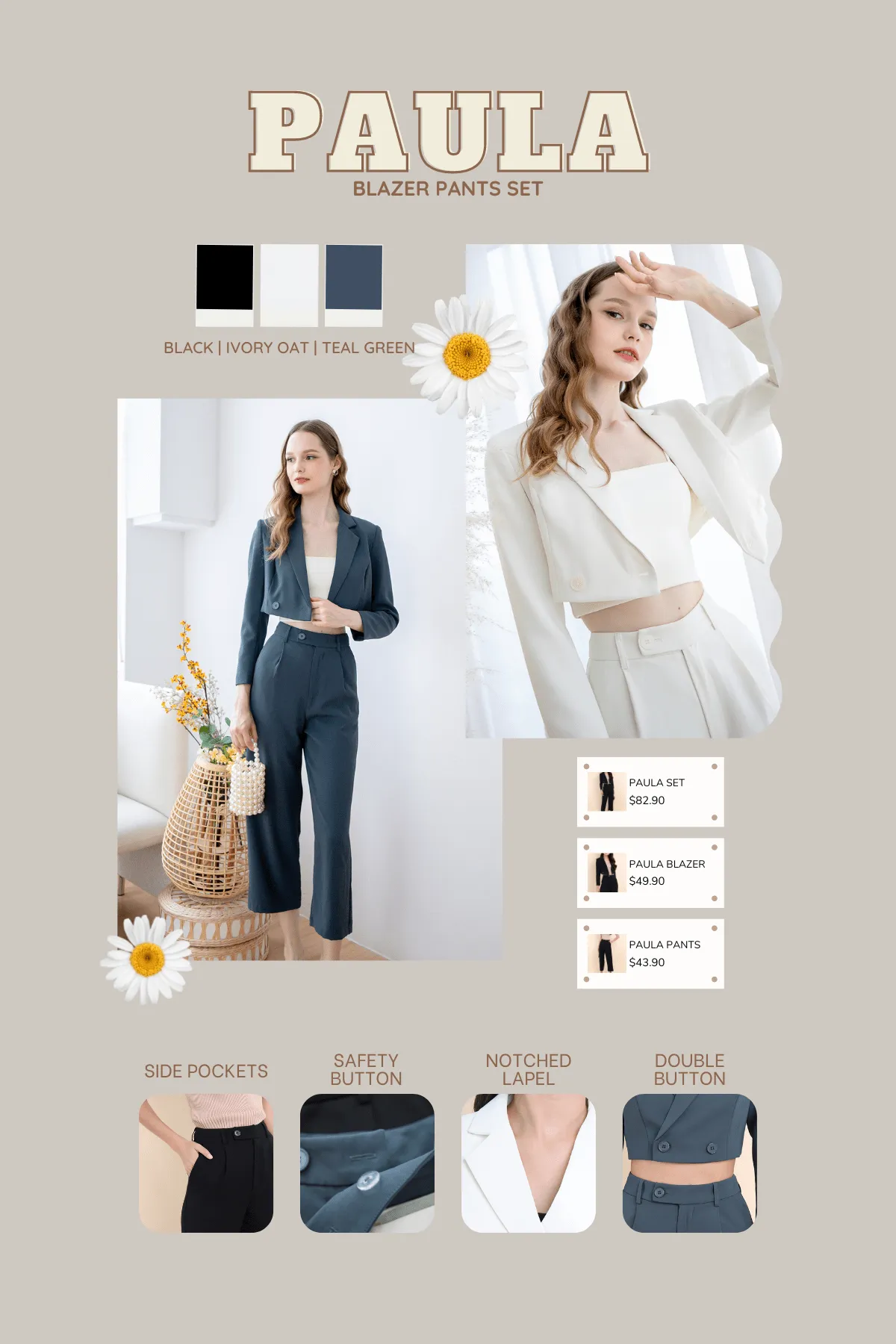 PAULA TROUSER PANTS IN IVORY OAT
