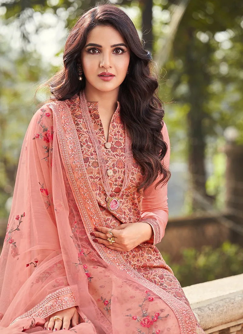 Peach Golden Embroidery Pakistani Pant Style Suit