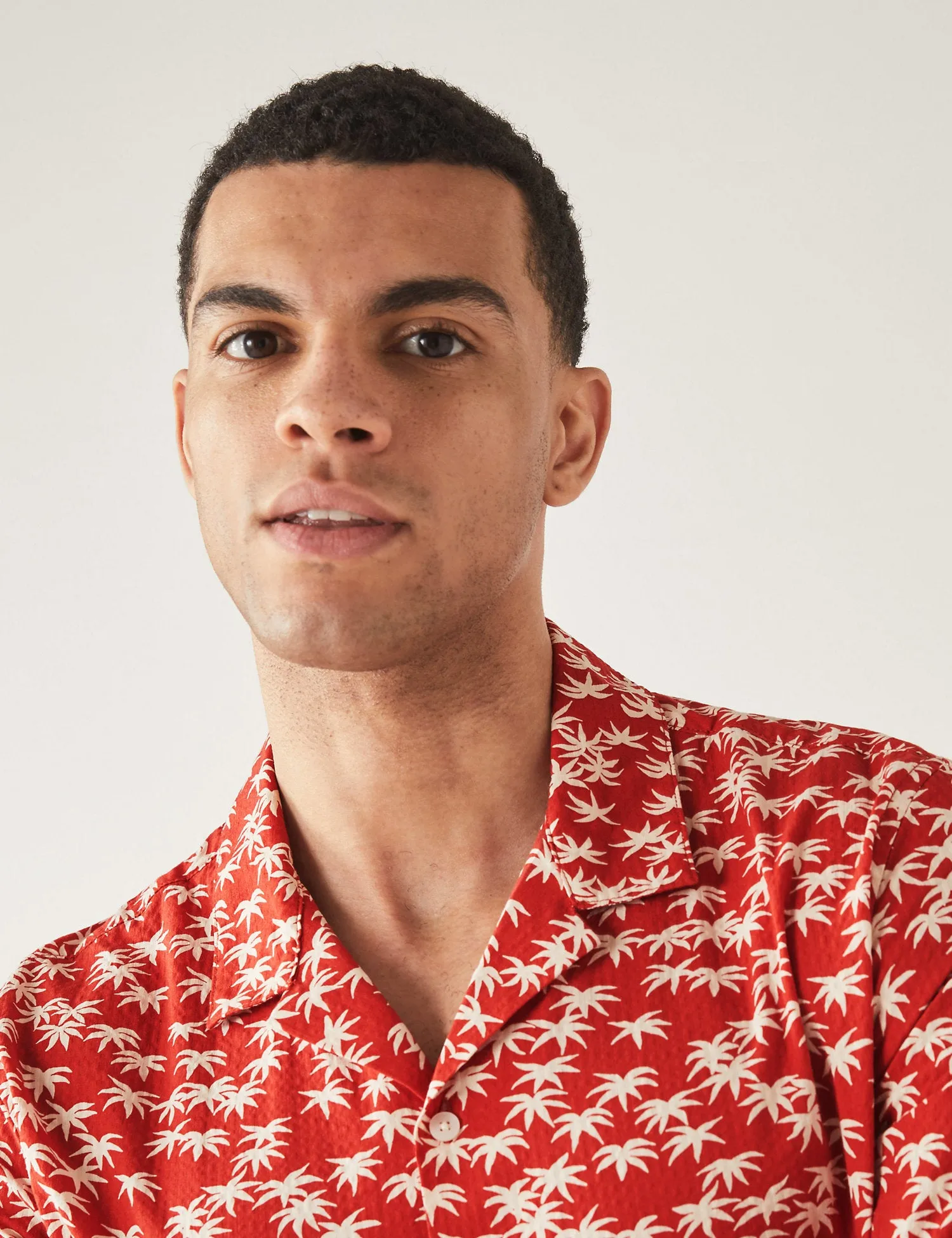 Pure Cotton Palm Print Revere Shirt