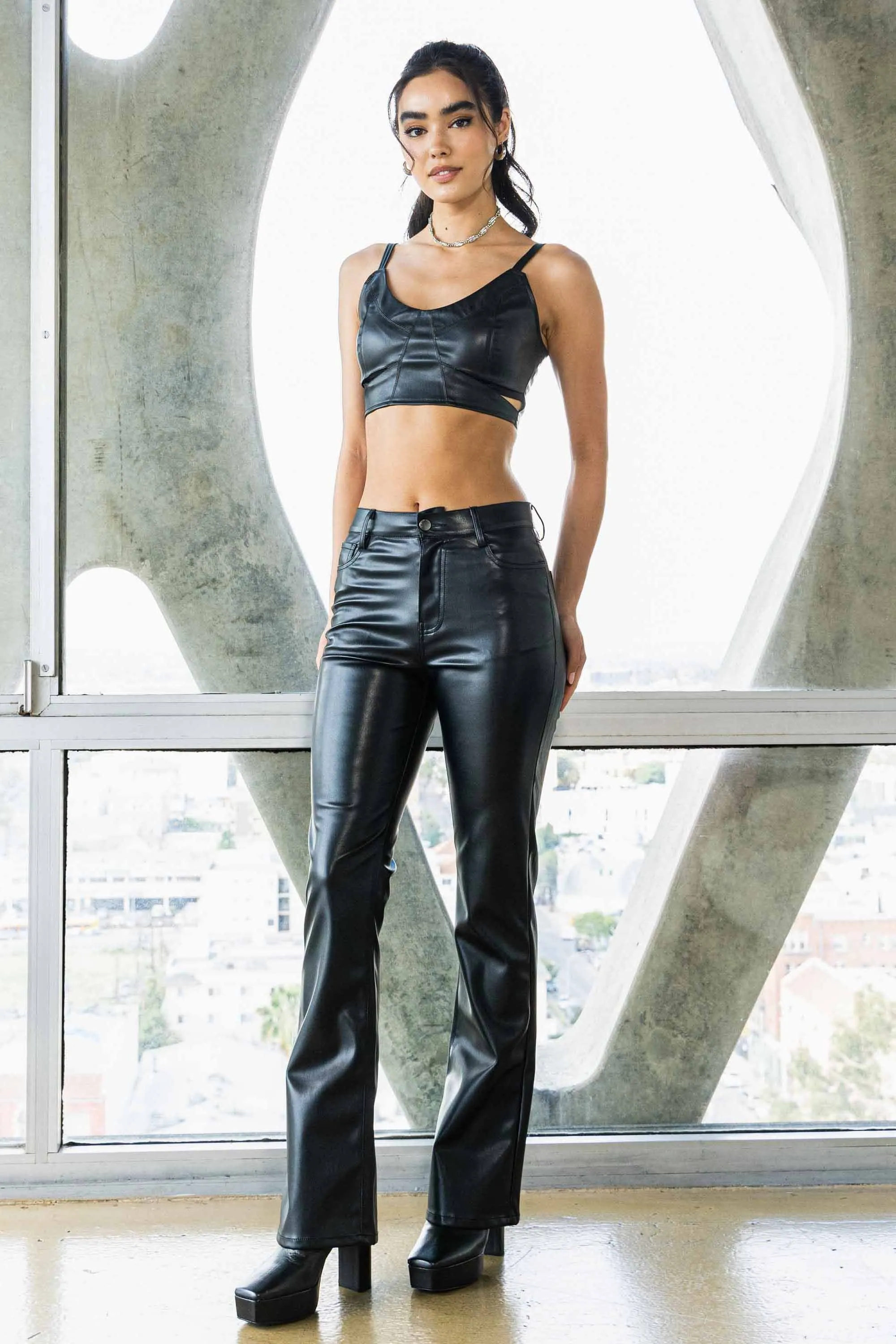 Vegan Leather Bootcut Pants