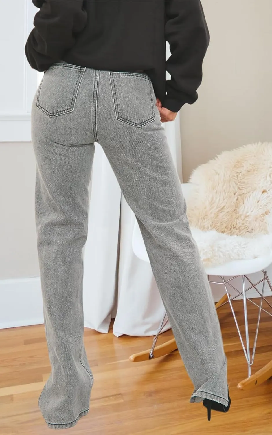 Women's Casual Denim Jeans Skinny Straight Leg High Waist Stretchy Denim Pants