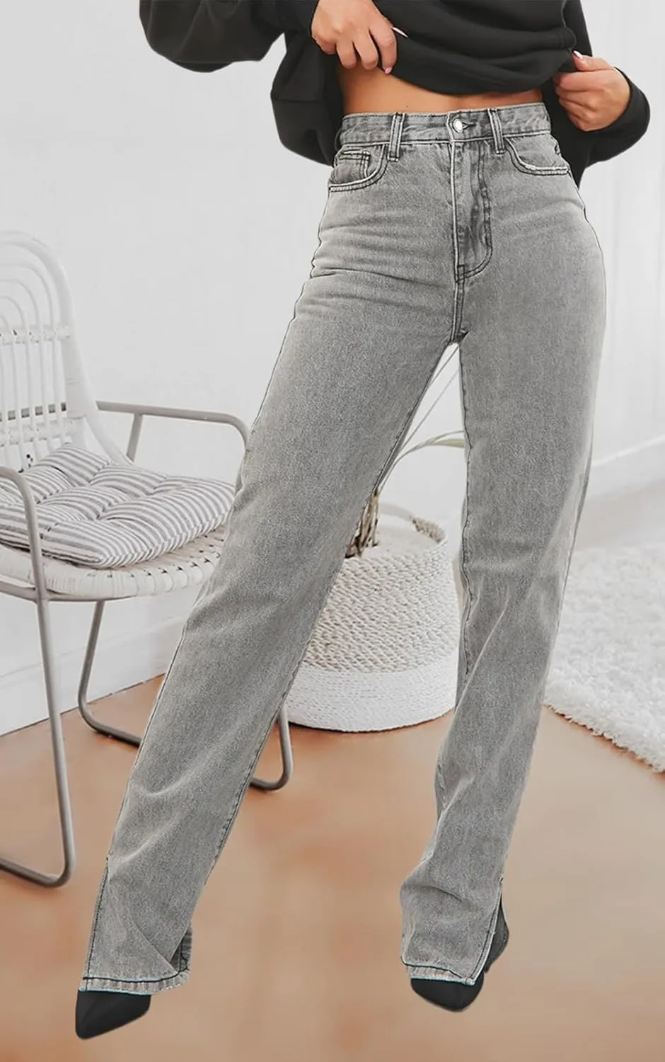 Women's Casual Denim Jeans Skinny Straight Leg High Waist Stretchy Denim Pants