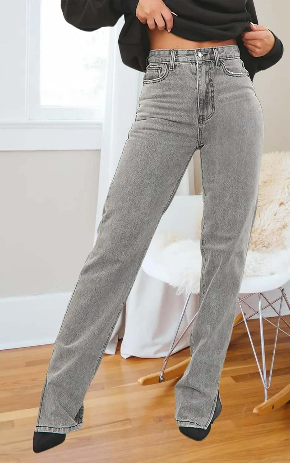Women's Casual Denim Jeans Skinny Straight Leg High Waist Stretchy Denim Pants