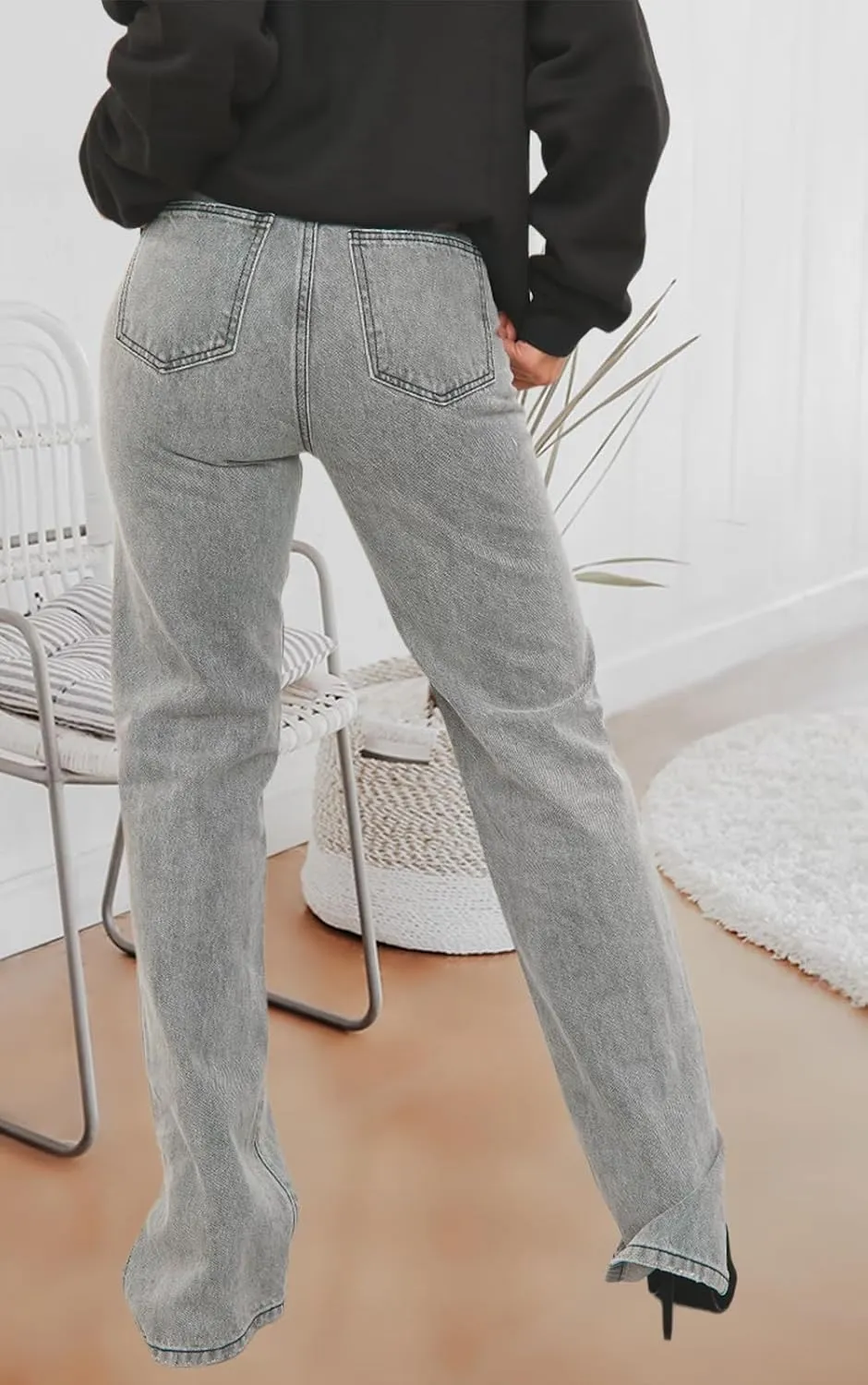 Women's Casual Denim Jeans Skinny Straight Leg High Waist Stretchy Denim Pants