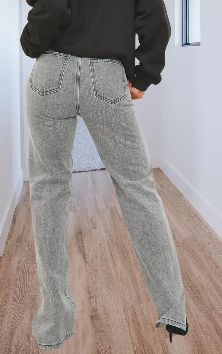 Women's Casual Denim Jeans Skinny Straight Leg High Waist Stretchy Denim Pants