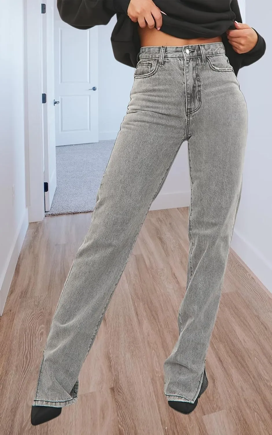 Women's Casual Denim Jeans Skinny Straight Leg High Waist Stretchy Denim Pants