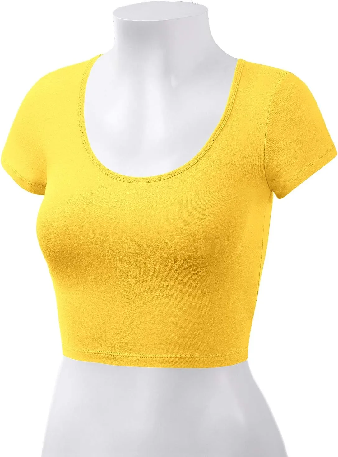 Women's Cotton Basic Scoop Neck Crop Tops Short Sleeve Tops
