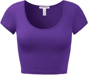 Women's Cotton Basic Scoop Neck Crop Tops Short Sleeve Tops