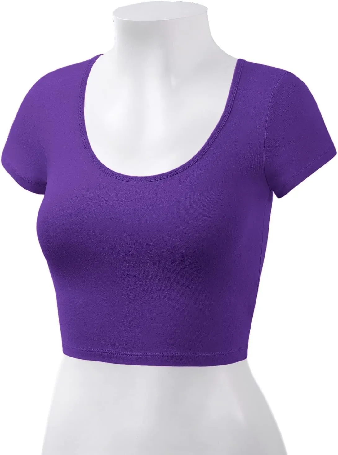 Women's Cotton Basic Scoop Neck Crop Tops Short Sleeve Tops
