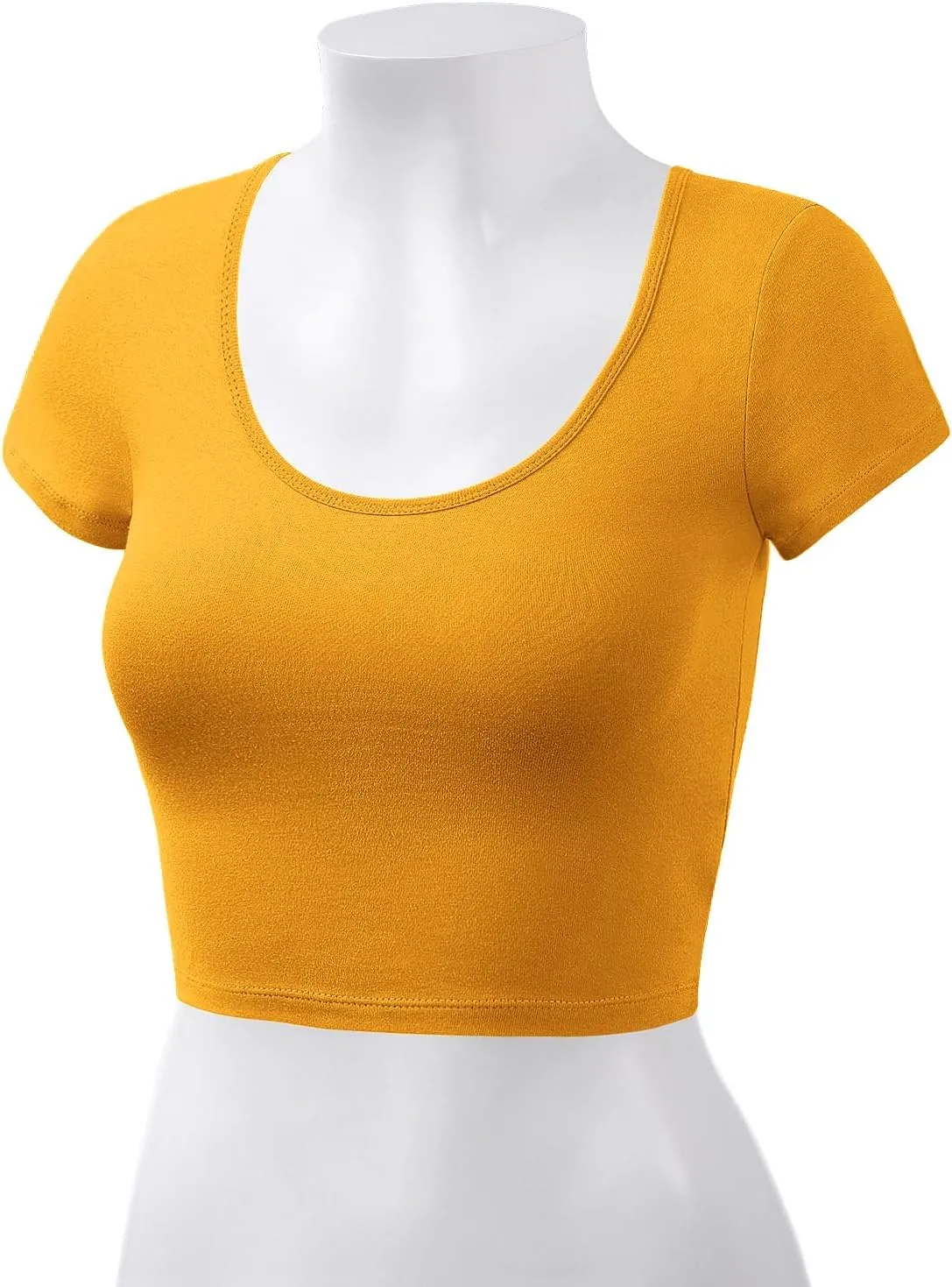Women's Cotton Basic Scoop Neck Crop Tops Short Sleeve Tops
