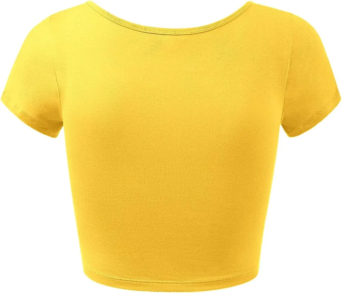 Women's Cotton Basic Scoop Neck Crop Tops Short Sleeve Tops