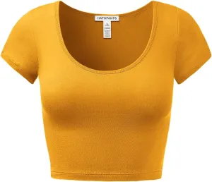 Women's Cotton Basic Scoop Neck Crop Tops Short Sleeve Tops