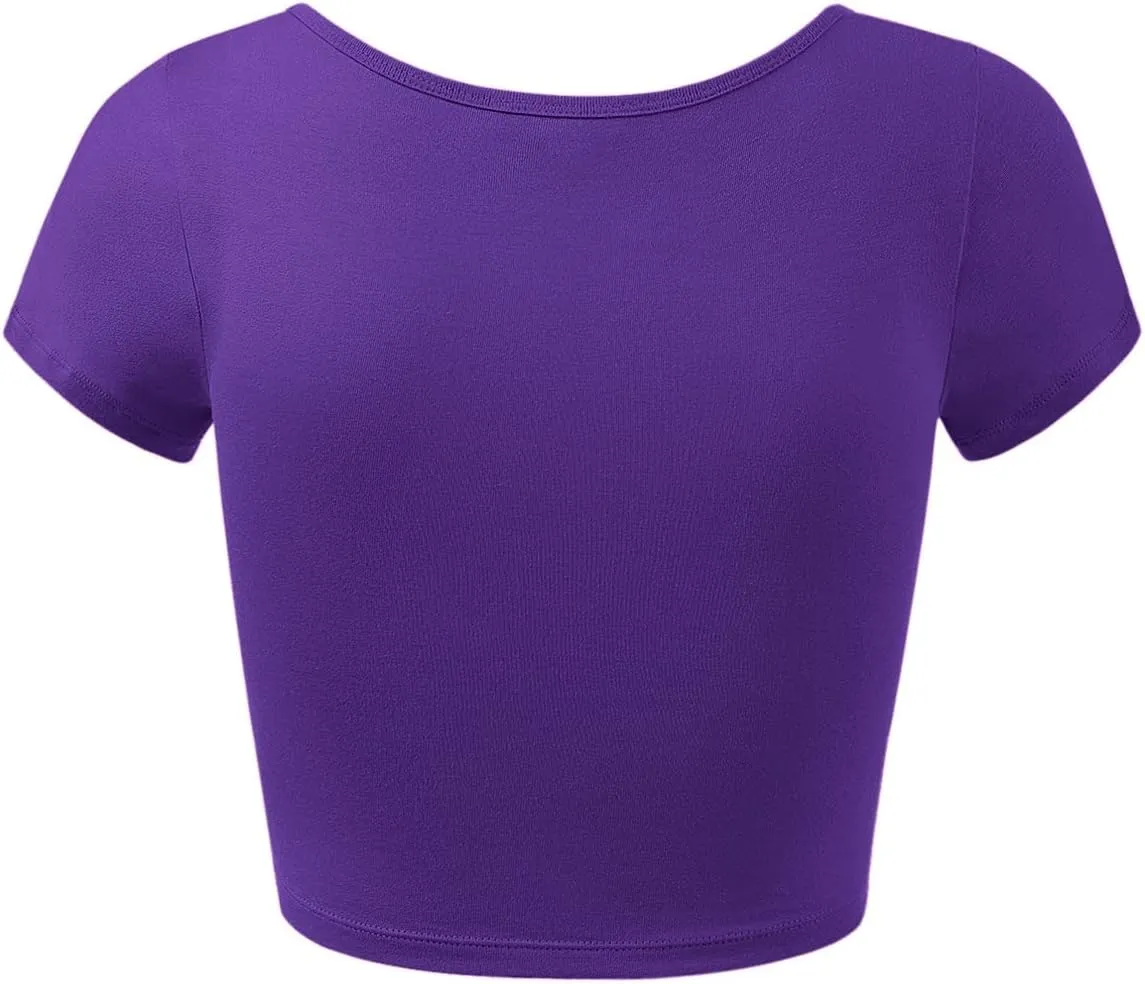 Women's Cotton Basic Scoop Neck Crop Tops Short Sleeve Tops